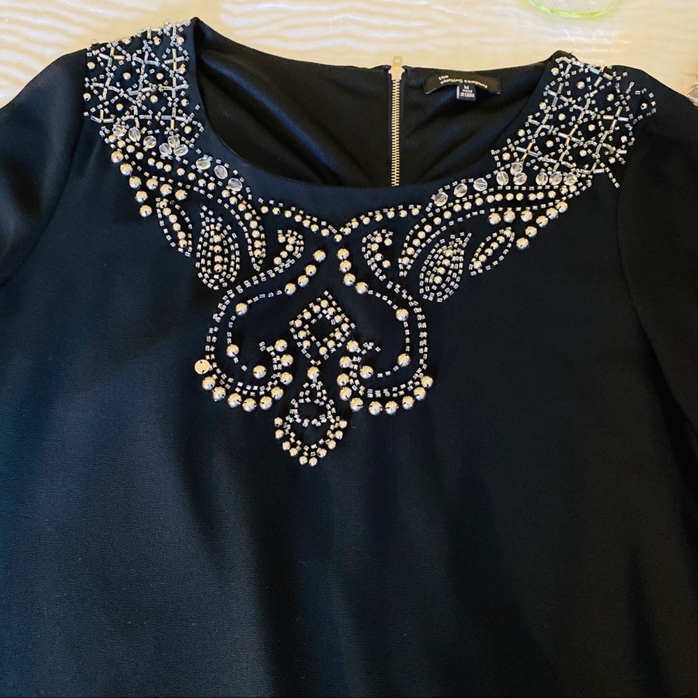 Long sleeve  jewel black mini dress/tunic